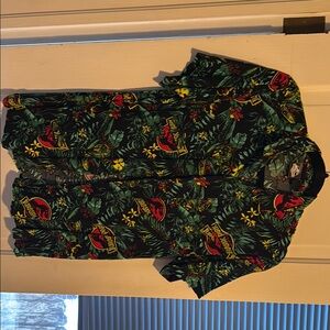 Men's Black Jurassic park Tropical Print Shirt